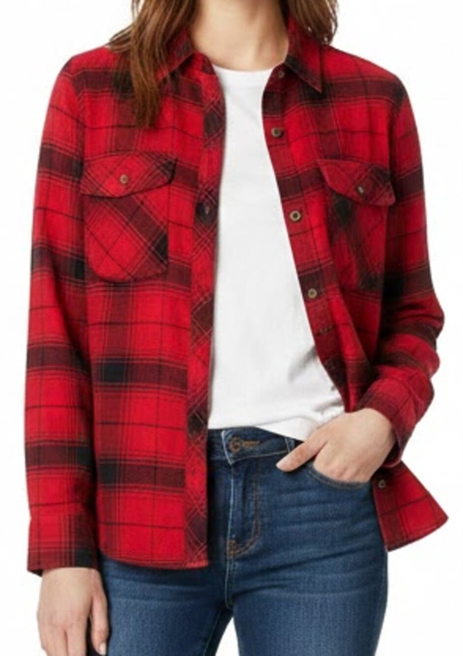 Abercrombie & Fitch Red Black Plaid Tartan Flannel Button Down Collar Shirt sz M